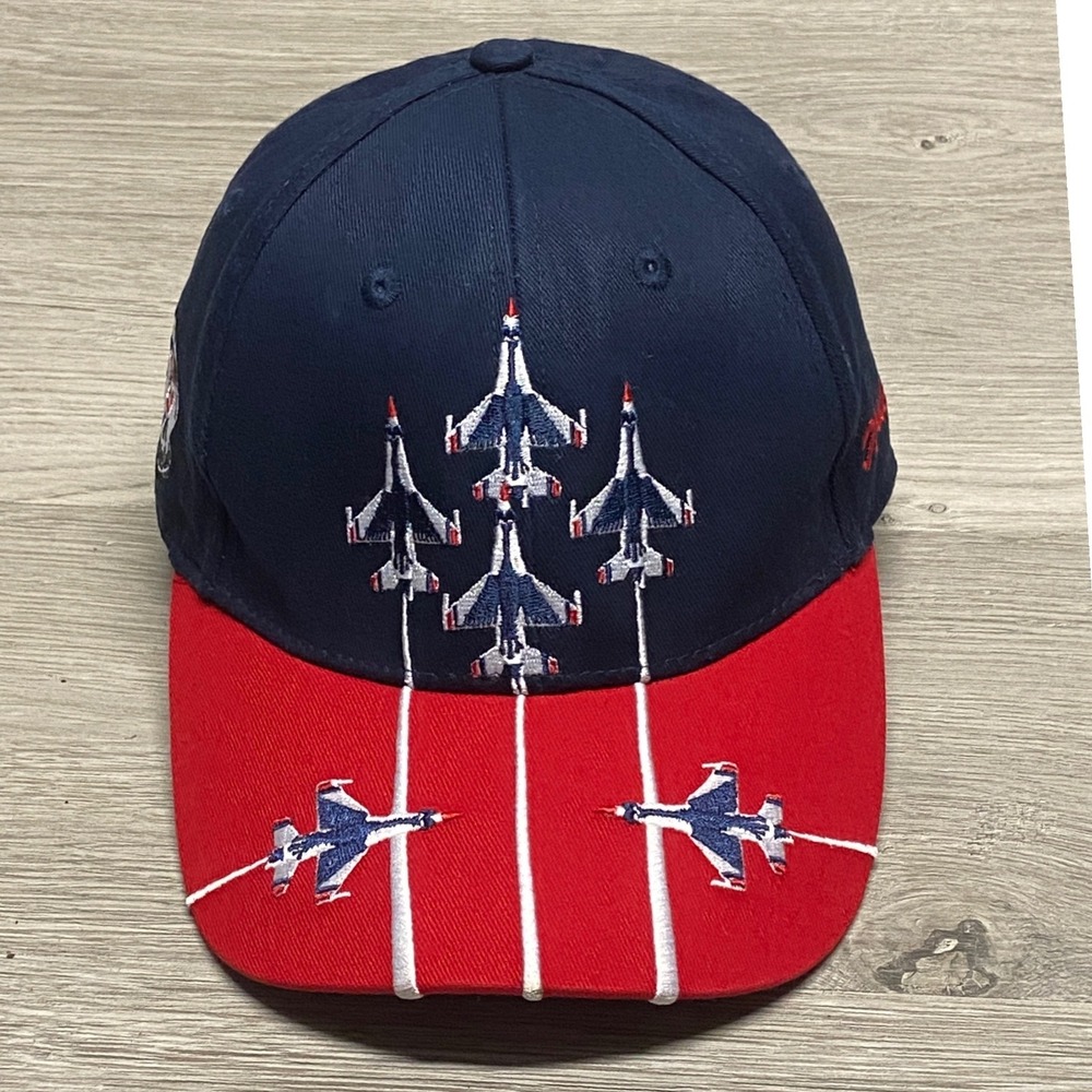 US Air Force Cap Thunderbirds F-16 Fighter Jet Navy Red Embroidered Baseball Hat
